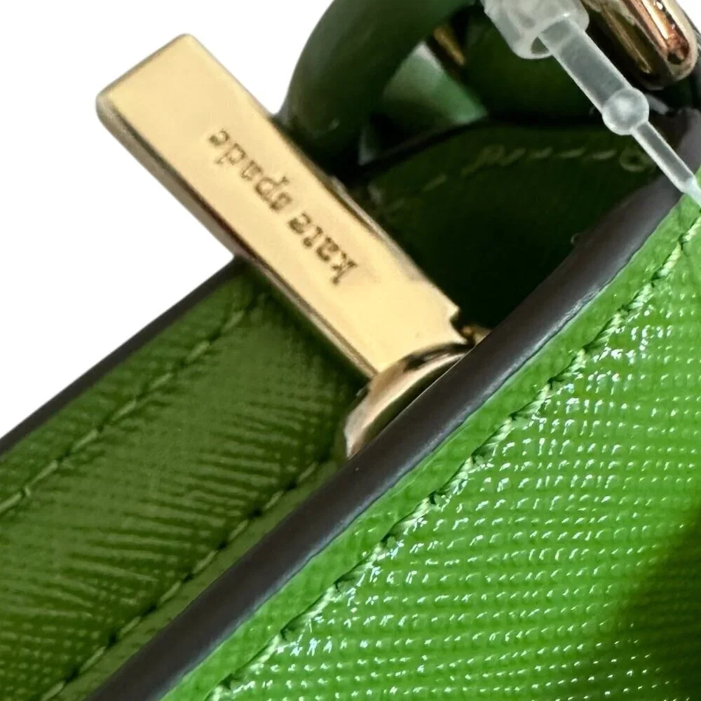 Kate Spade Madison Saffiano Pochette Bag + Card Holder Resin Chain Turtle Green